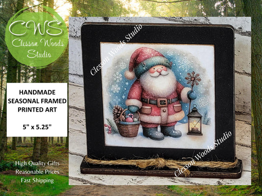 Old Time Santa 5 Framed Art Wood Sign