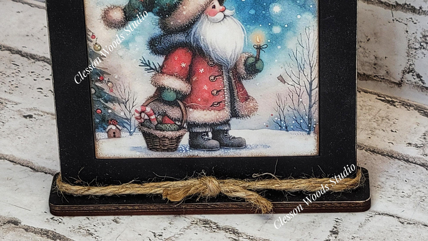 Old Time Santa 6 Framed Art Wood Sign