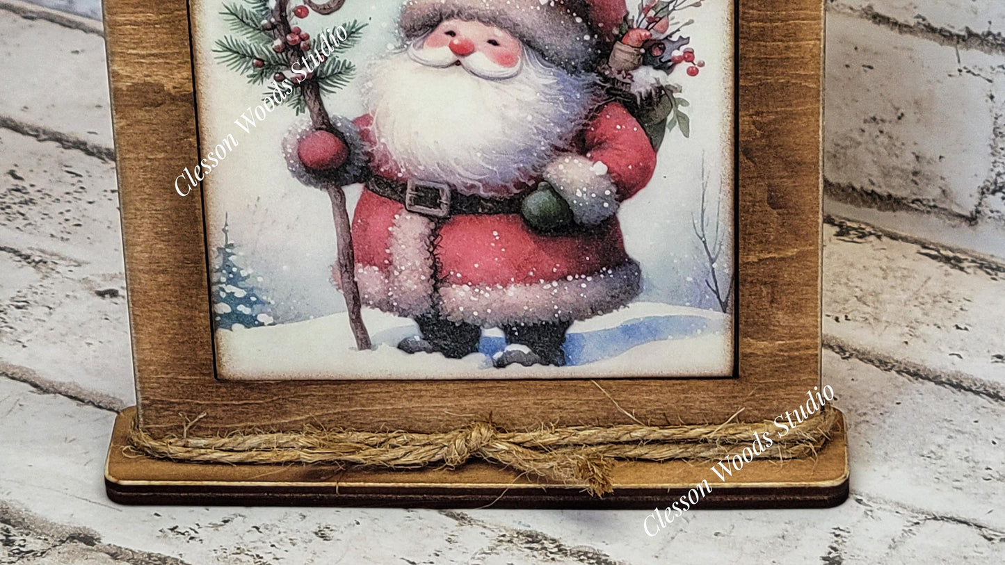 Old Time Santa 7 Framed Art Wood Sign