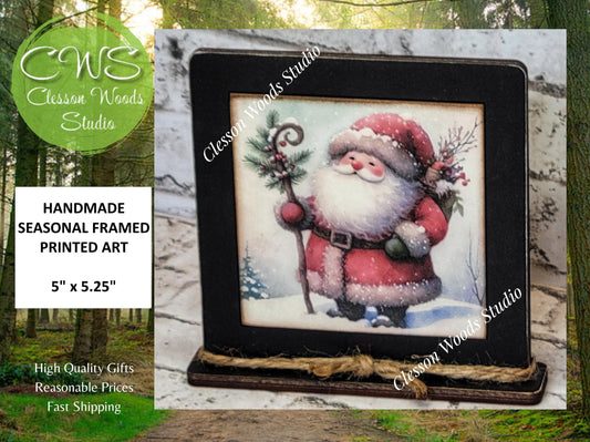 Old Time Santa 7 Framed Art Wood Sign
