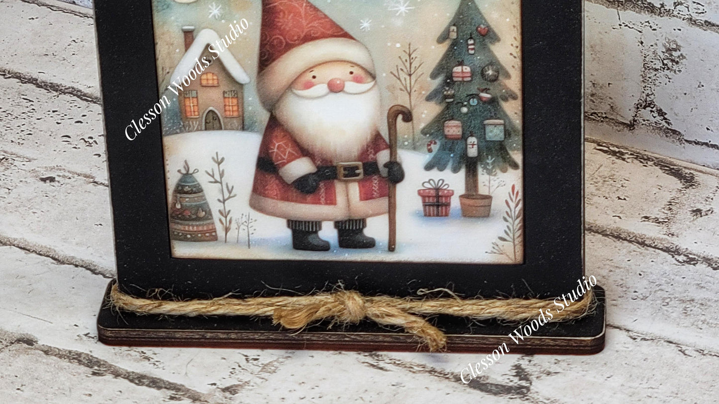 Old Time Santa 9 Framed Art Wood Sign