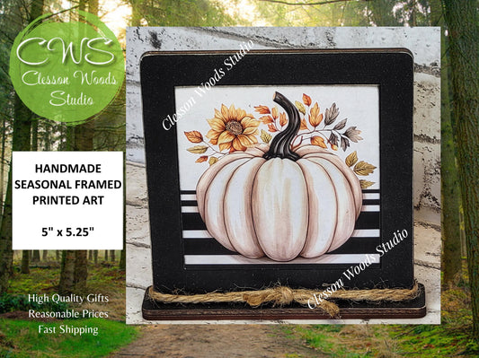 Fall White Pumpkin Framed Art Wood Sign