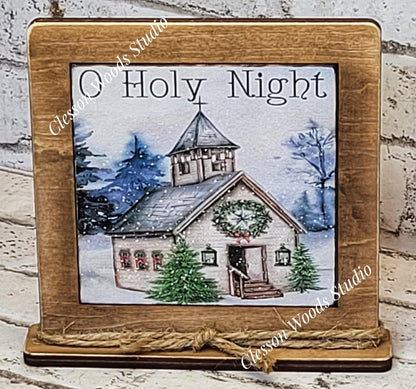 O Holy Night Christmas Framed Art Wood Sign