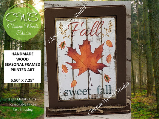 Fall Sweet Fall Leaf Wood Framed Art with Attached Stand