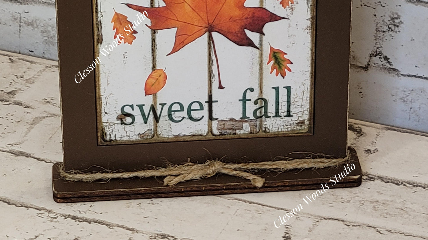 Fall Sweet Fall Leaf Wood Framed Art with Attached Stand