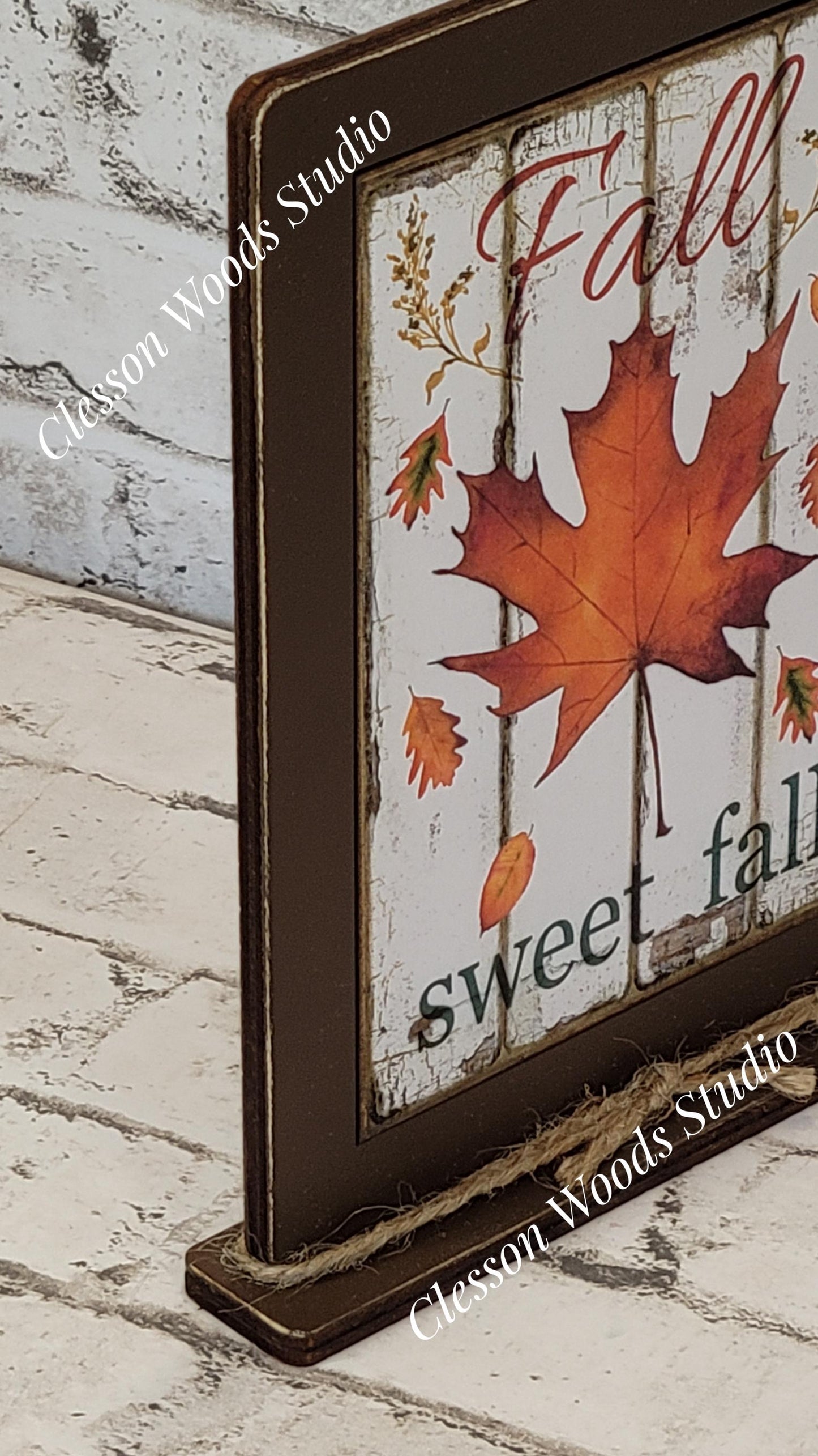 Fall Sweet Fall Leaf Wood Framed Art with Attached Stand