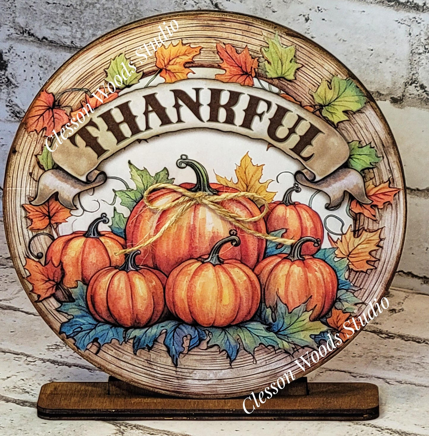 Thankful Pumpkins Fall Seasonal Round Wood Shelf Sitter 6" or 4.25"
