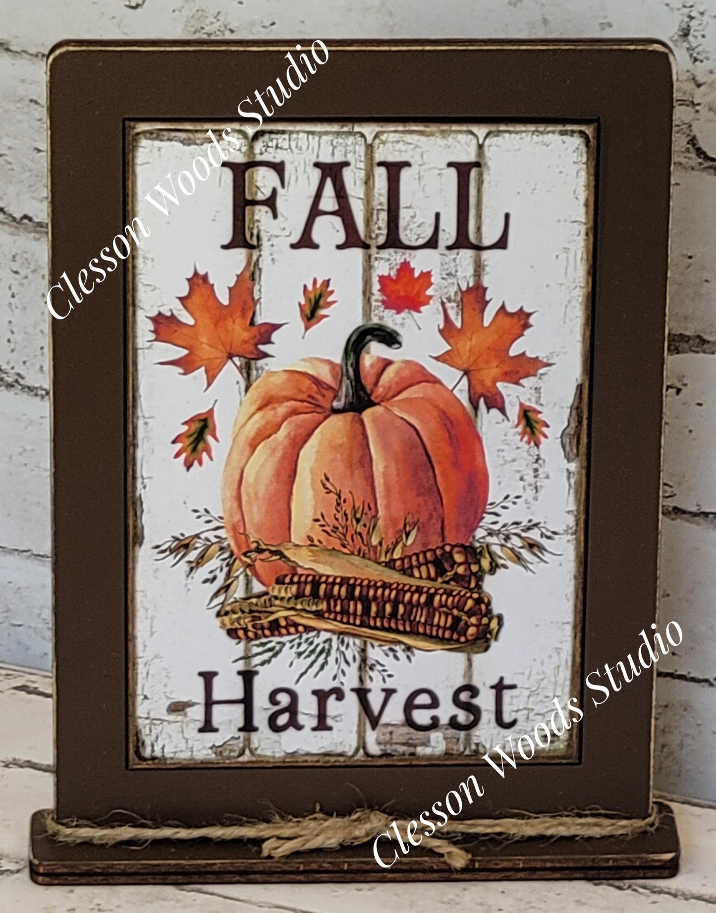 Fall Harvest Pumpkin Framed Art with Attached Stand