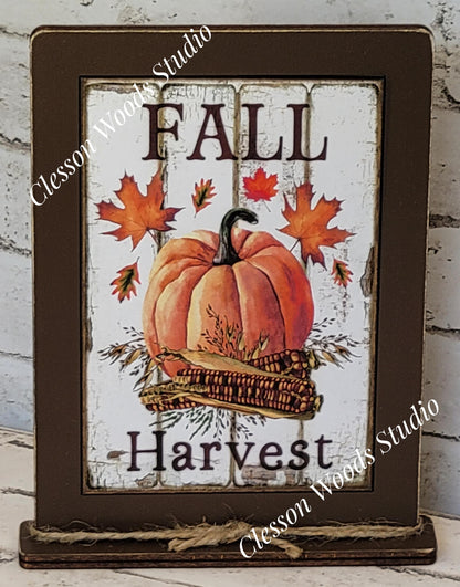 Fall Harvest Pumpkin Framed Art with Attached Stand