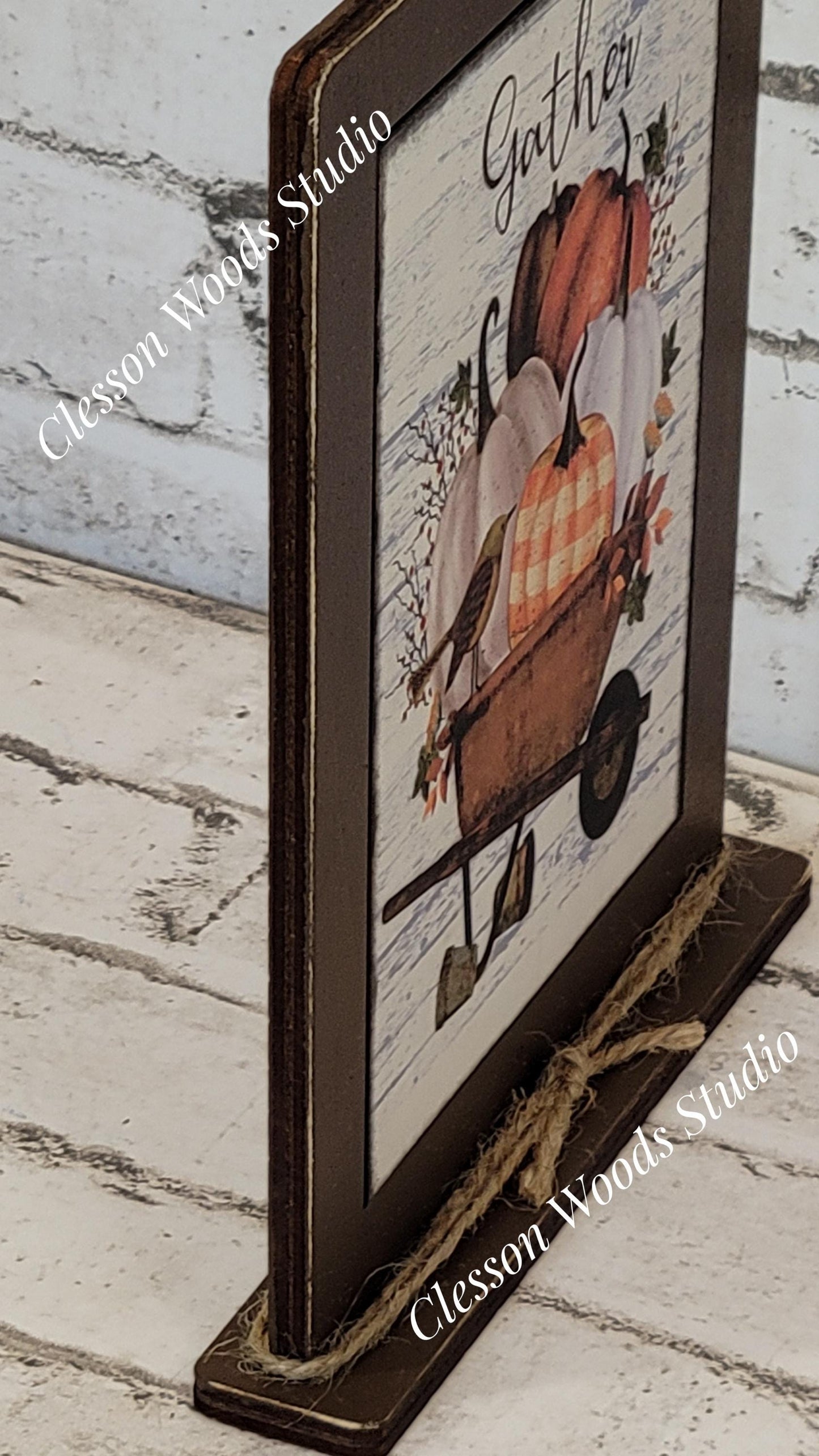 Gather Wheelbarrow of Pumpkins Framed Art with Attached Stand