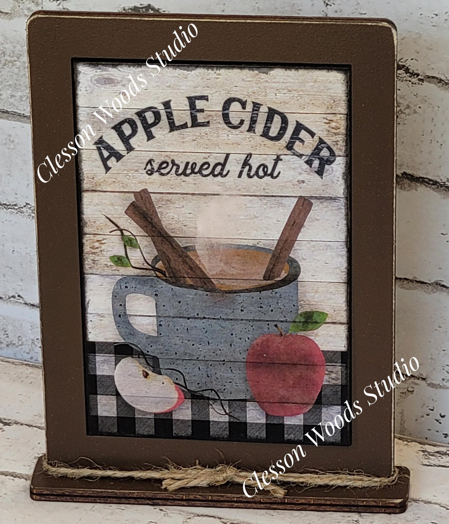 Apple Cider Served Hot Framed Art with Attached Stand