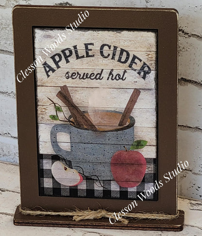 Apple Cider Served Hot Framed Art with Attached Stand