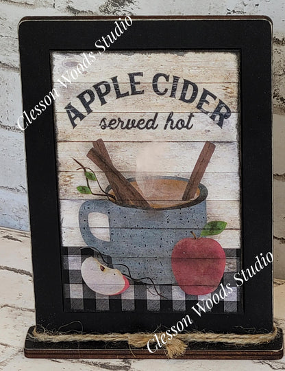 Apple Cider Served Hot Framed Art with Attached Stand