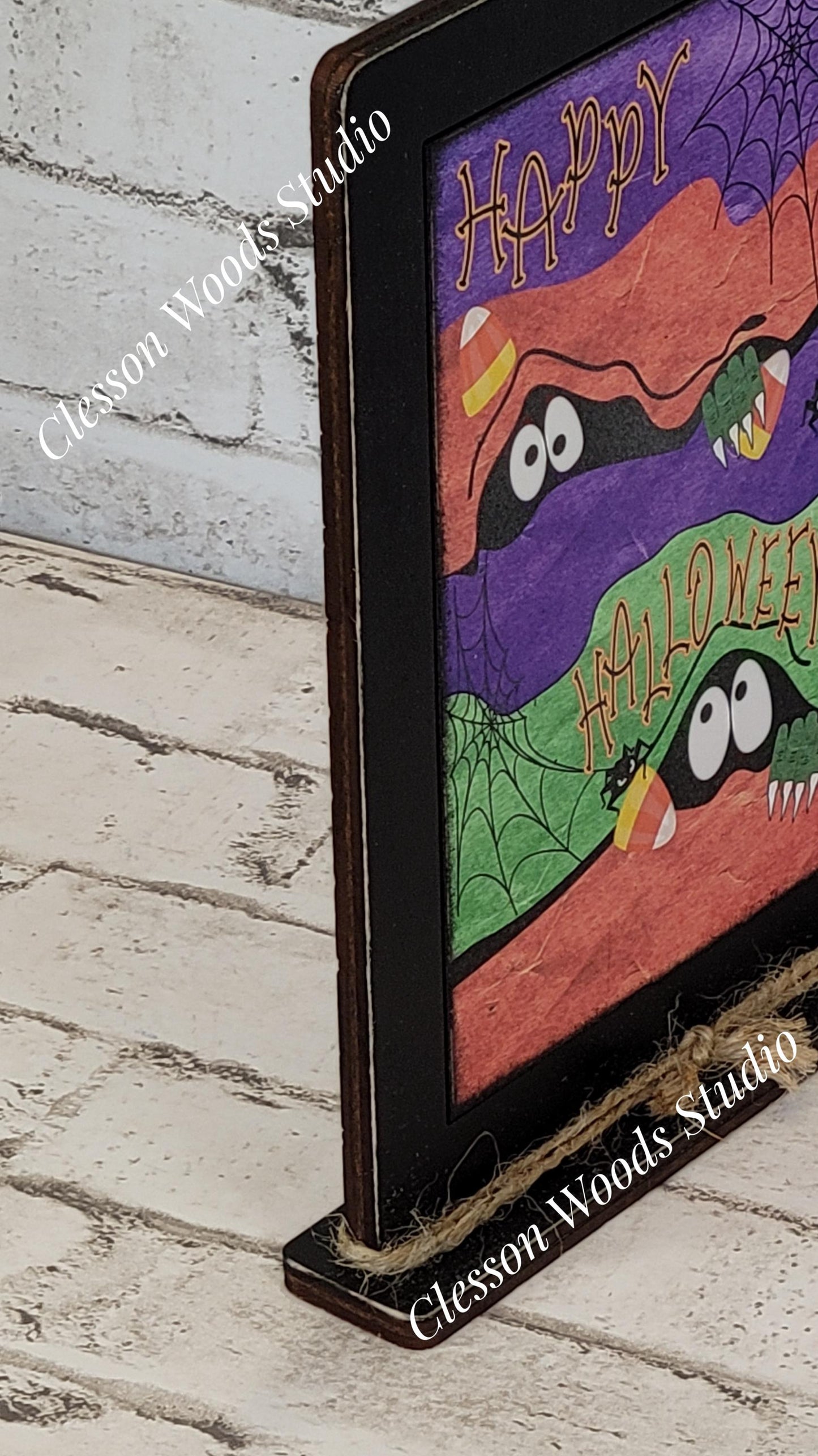 Happy Halloween Spooky Eyes Framed Art with Attached Stand