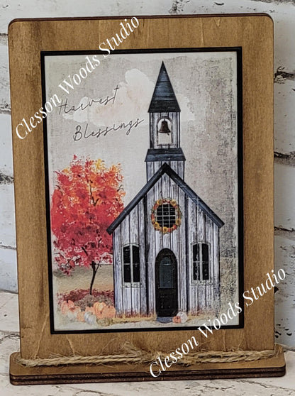 Harvest Blessings Church Framed Art with Attached Stand
