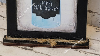 Happy Halloween Mason Jar Framed Art with Attached Stand