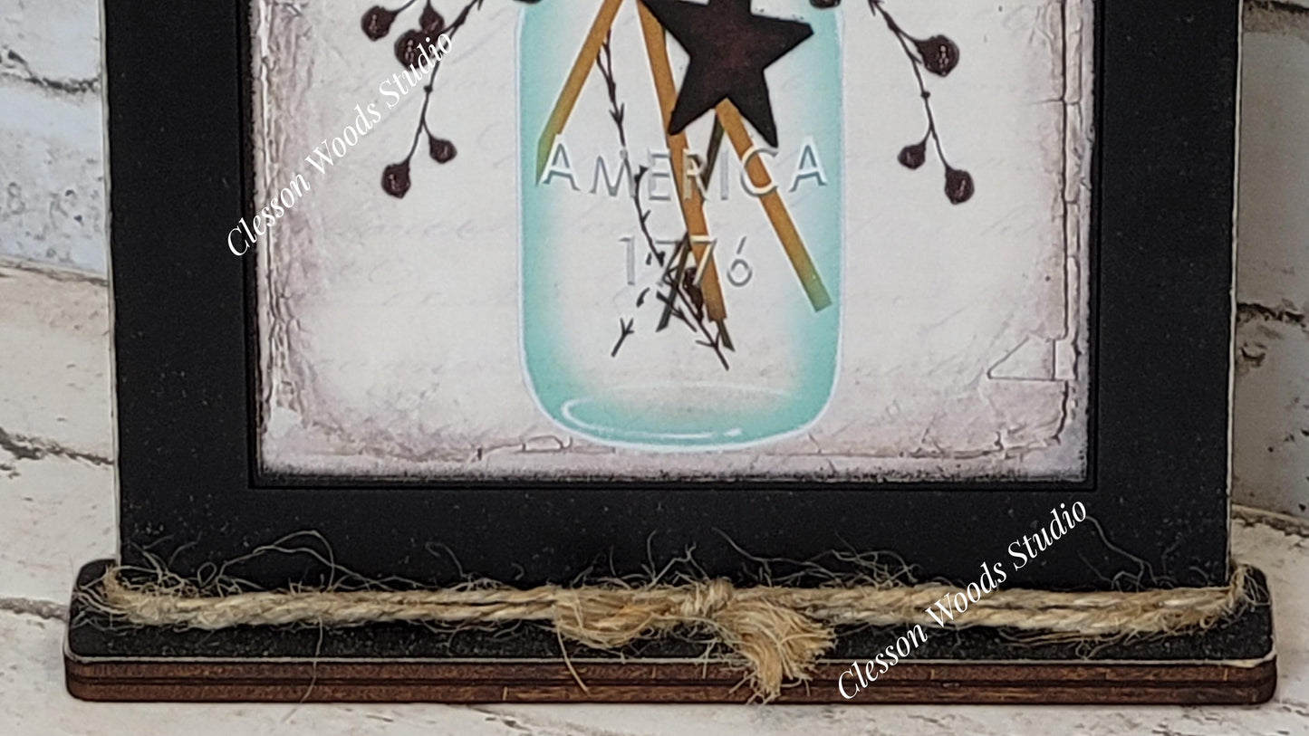 Liberty Mason Jar Framed Art with Attached Stand