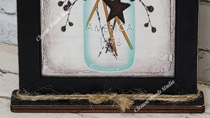 Liberty Mason Jar Framed Art with Attached Stand