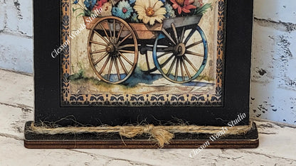 Old Glory July Flower Cart Framed Art with Attached Stand