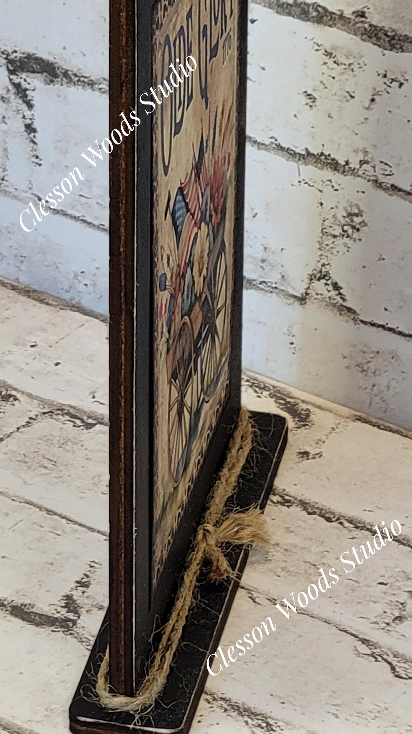 Old Glory July Flower Cart Framed Art with Attached Stand