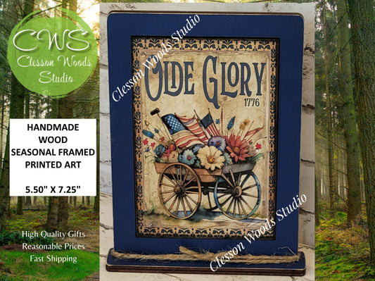 Old Glory July Flower Cart Framed Art with Attached Stand