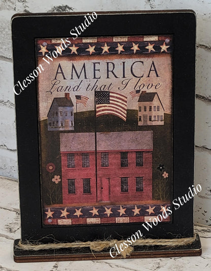 America Land That I Love Saltbox Houses Framed Art with Attached Stand