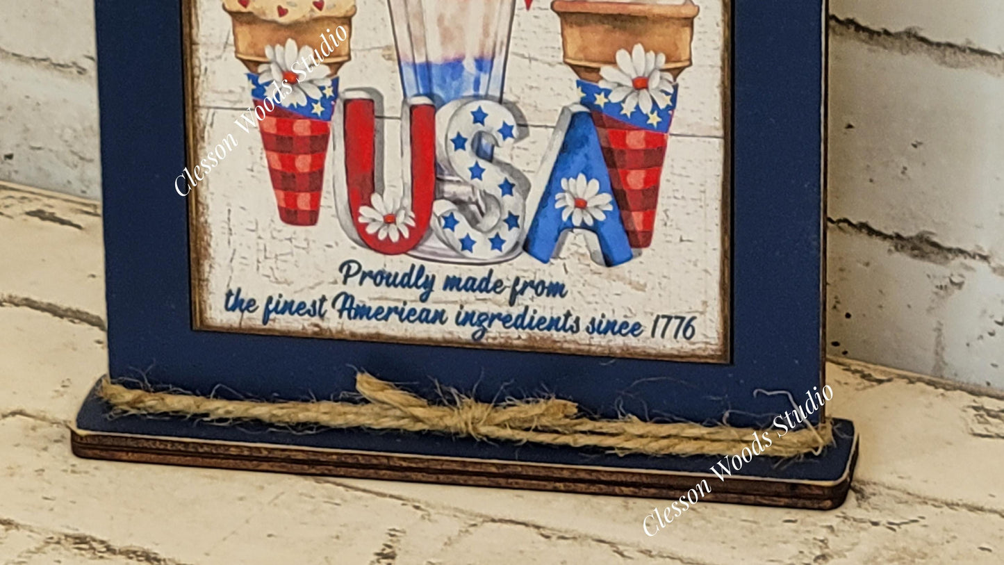 Summer All American Ice Cream Shop Framed Art with Attached Stand