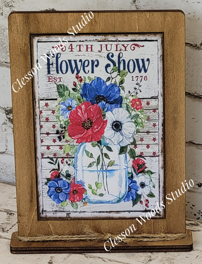 July 4th Flower Show Framed Art with Attached Stand