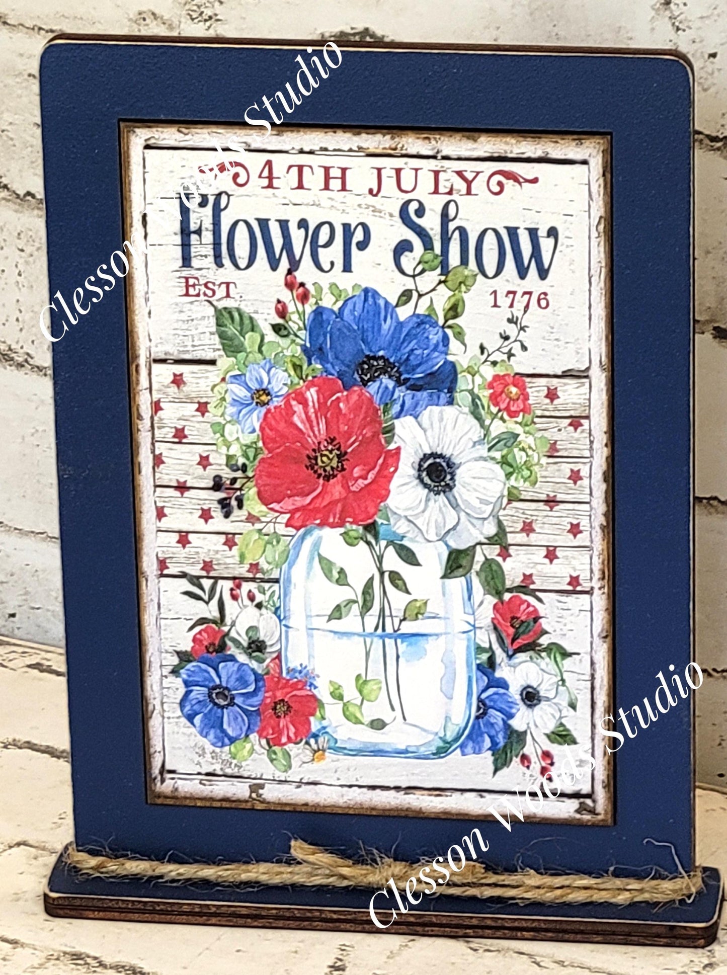 July 4th Flower Show Framed Art with Attached Stand