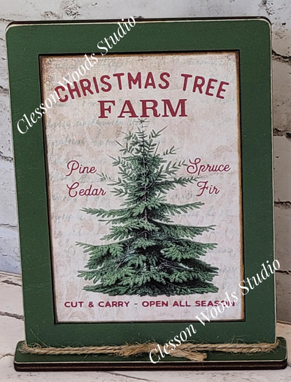 Christmas Tree Farm Framed Art with Attached Stand