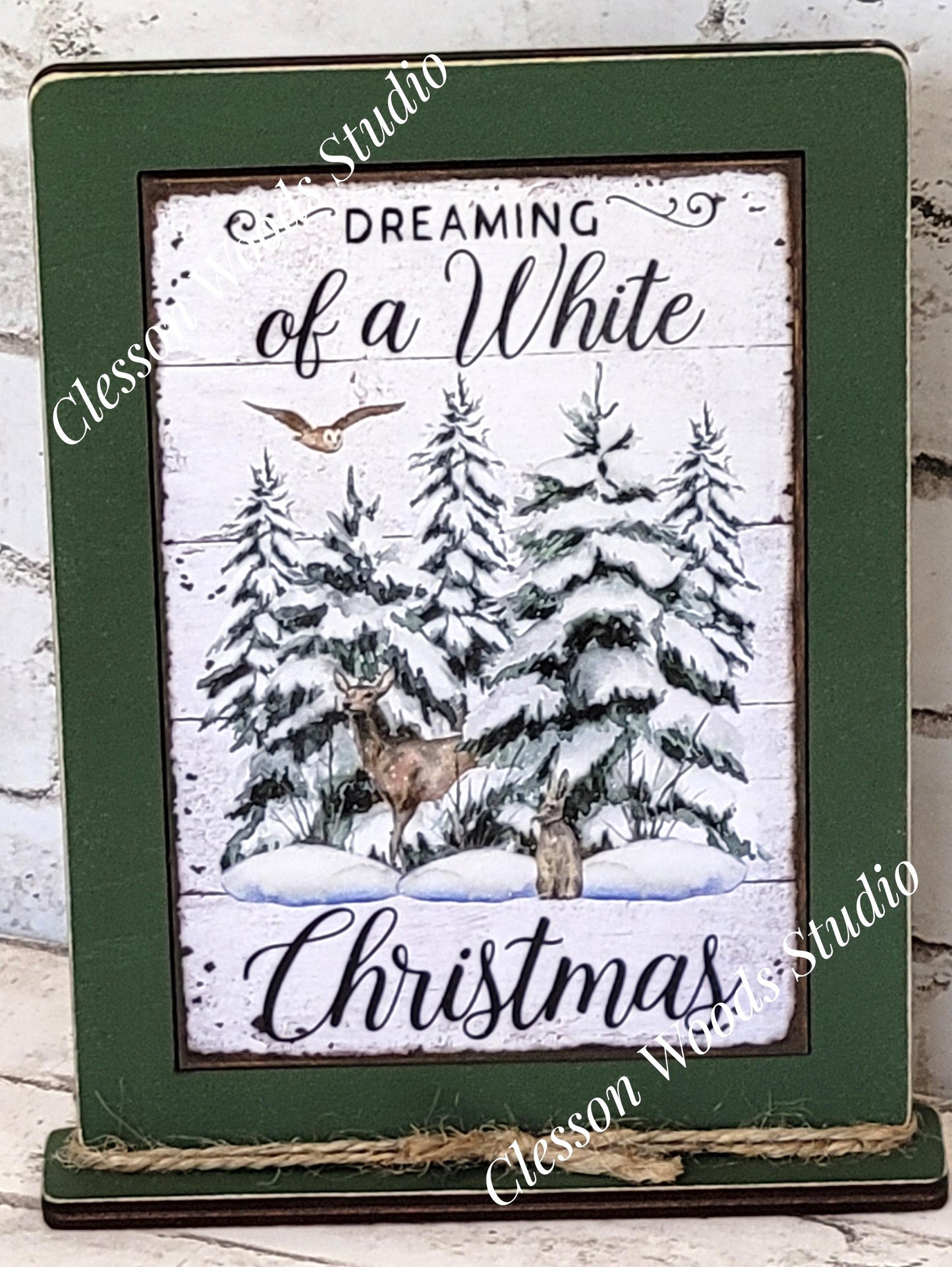 Dreaming of a White Christmas Framed Art with Attached Stand