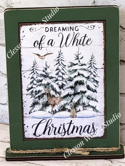 Dreaming of a White Christmas Framed Art with Attached Stand