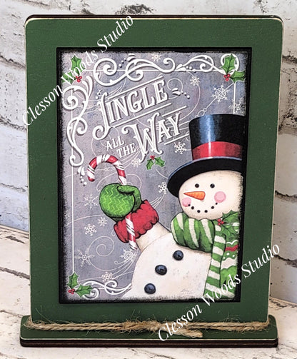 Jingle All The Way Snowman With Candy Cane Framed Art with Attached Stand