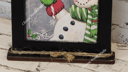 Jingle All The Way Snowman With Candy Cane Framed Art with Attached Stand