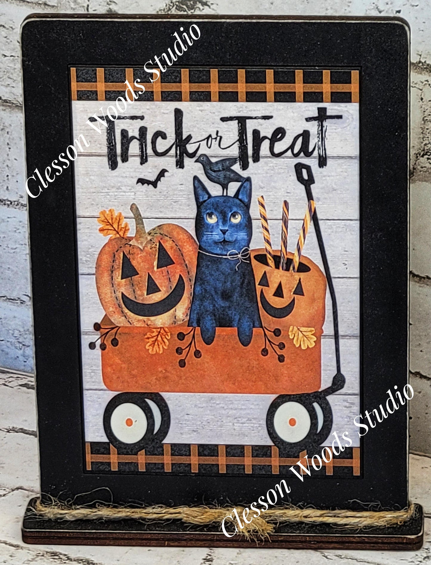 Trick or Treat Wagon Framed Art with Attached Stand