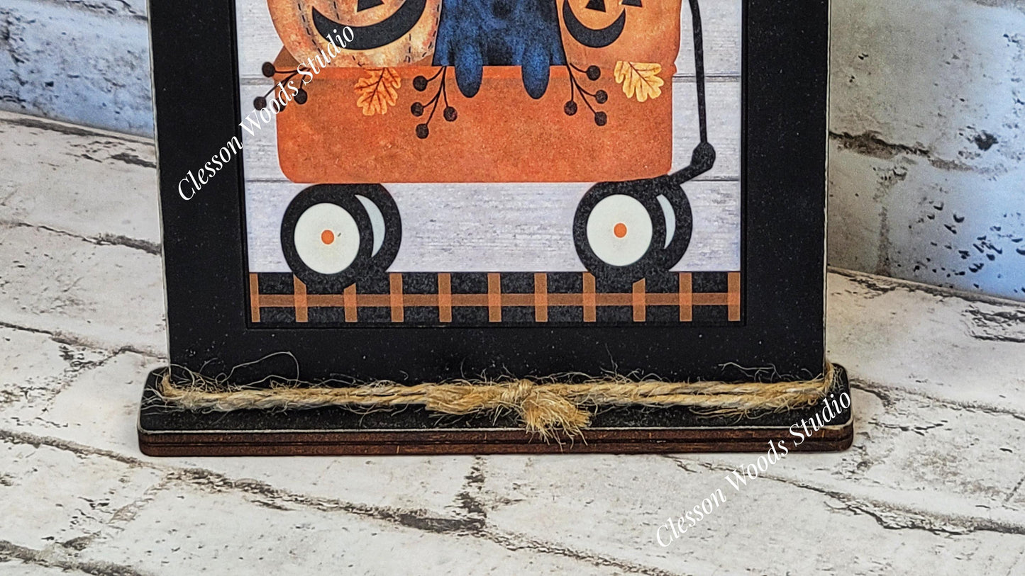 Trick or Treat Wagon Framed Art with Attached Stand