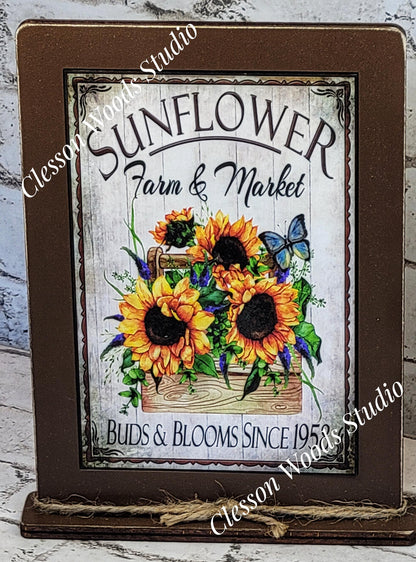 Sunflower Farm and Market Framed Art with Attached Stand