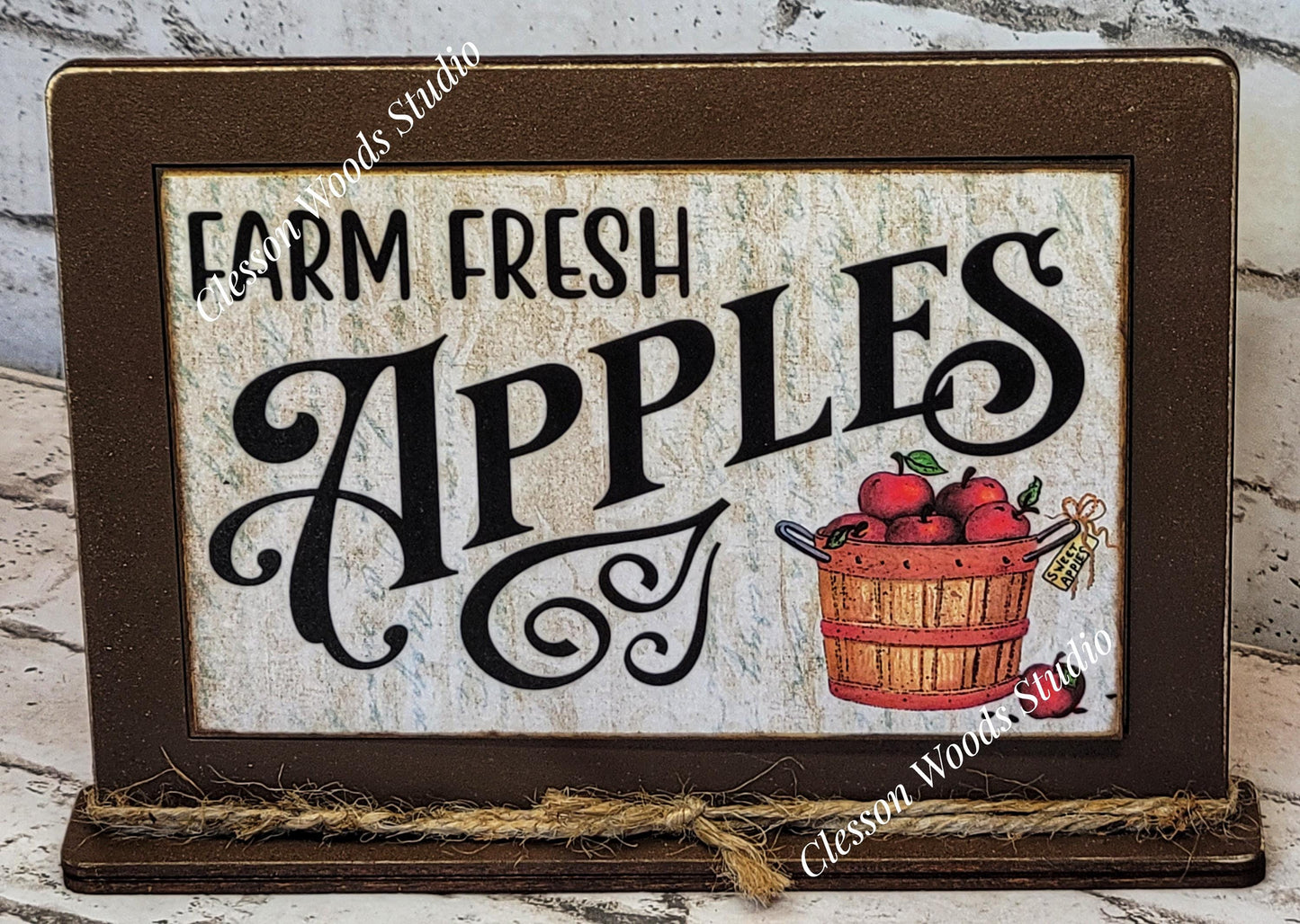 Farm Fresh Apples Framed Art with Attached Stand
