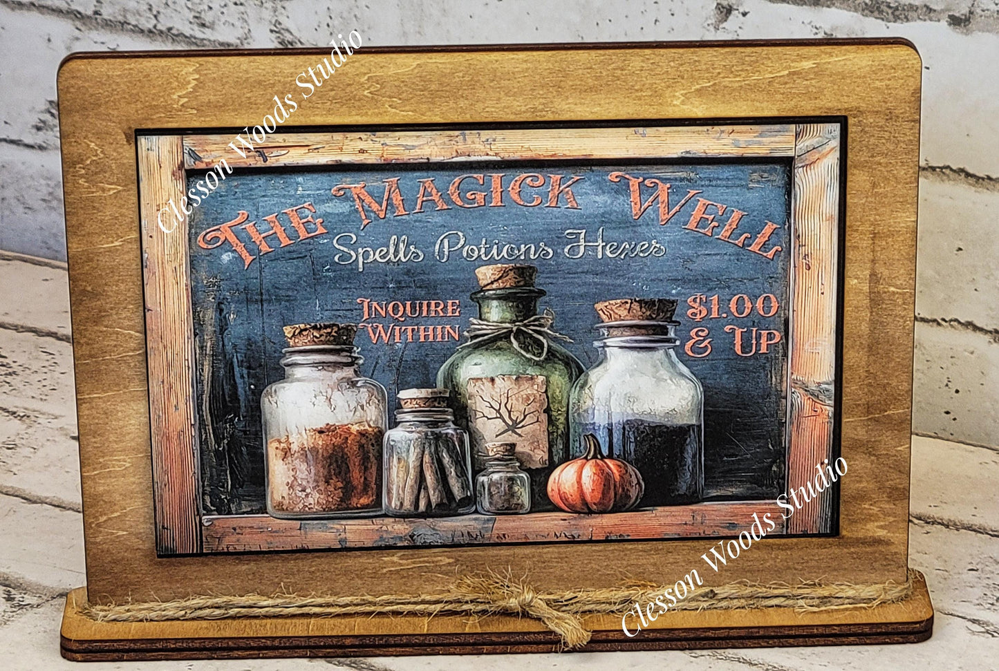 Primitive Spells Potions Hexes Bottles Framed Art with Attached Stand