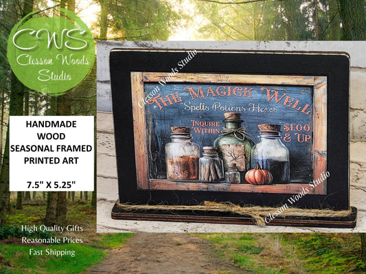 Primitive Spells Potions Hexes Bottles Framed Art with Attached Stand