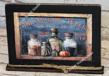 Primitive Spells Potions Hexes Bottles Framed Art with Attached Stand