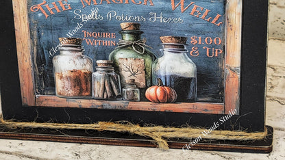 Primitive Spells Potions Hexes Bottles Framed Art with Attached Stand