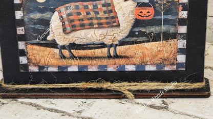 Primitive Fall Halloween Sheep Framed Art with Attached Stand