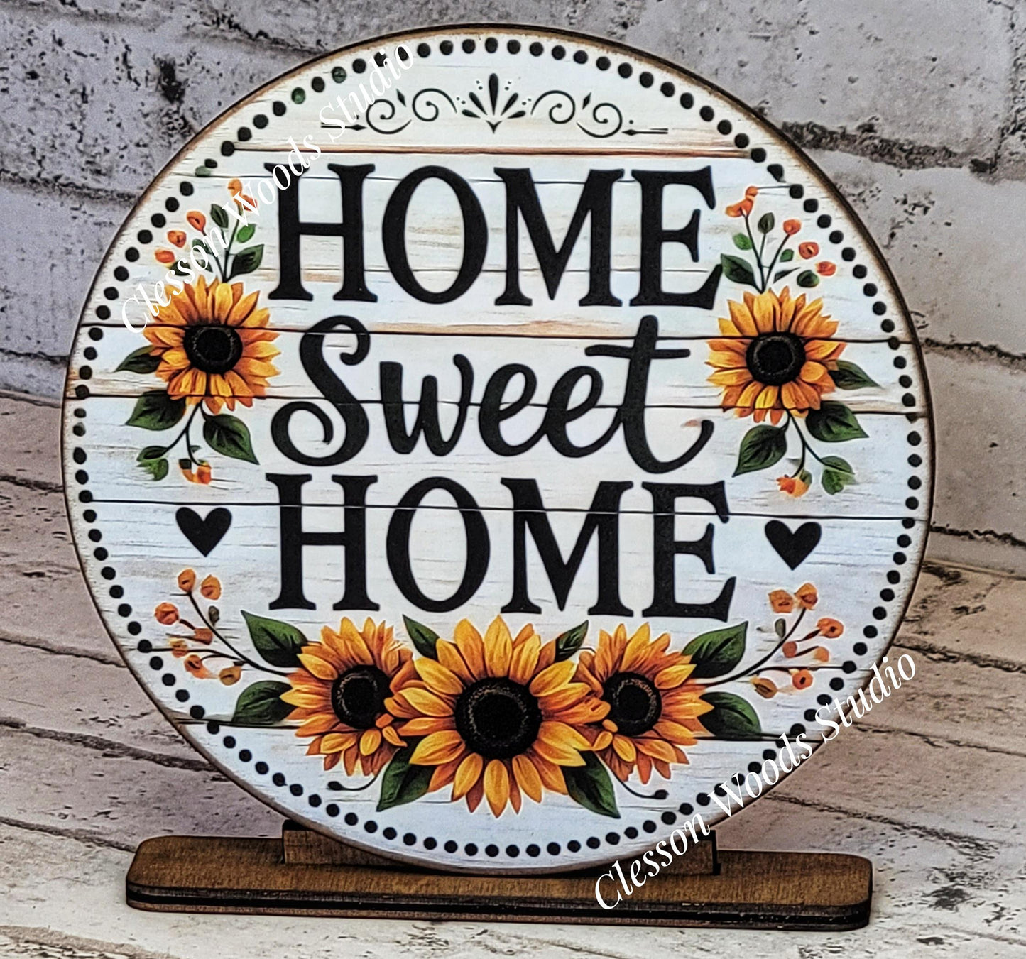 Home Sweet Home Sunflowers Fall Seasonal Round Wood Shelf Sitter 6" or 4.25"