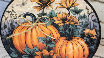 Fall Pumpkin Duo Seasonal Round Wood Shelf Sitter 6" or 4.25"