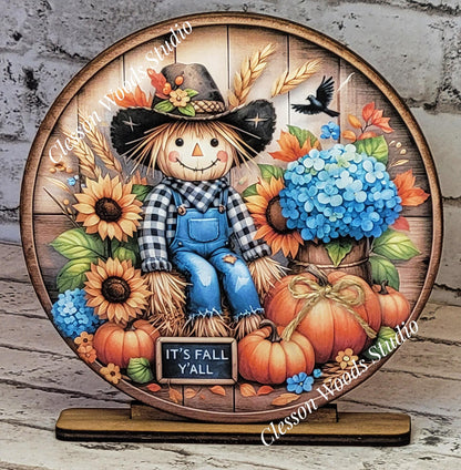Fall Scarecrow Shelf Sitter | Autumn Pumpkins & Flowers Decor