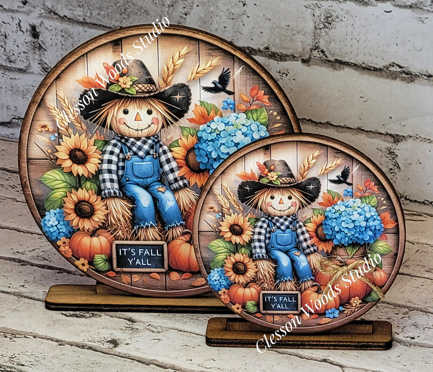 Fall Scarecrow Shelf Sitter | Autumn Pumpkins & Flowers Decor