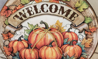 Welcome Fall Pumpkins Round Wood Shelf Sitter 6" or 4.25"
