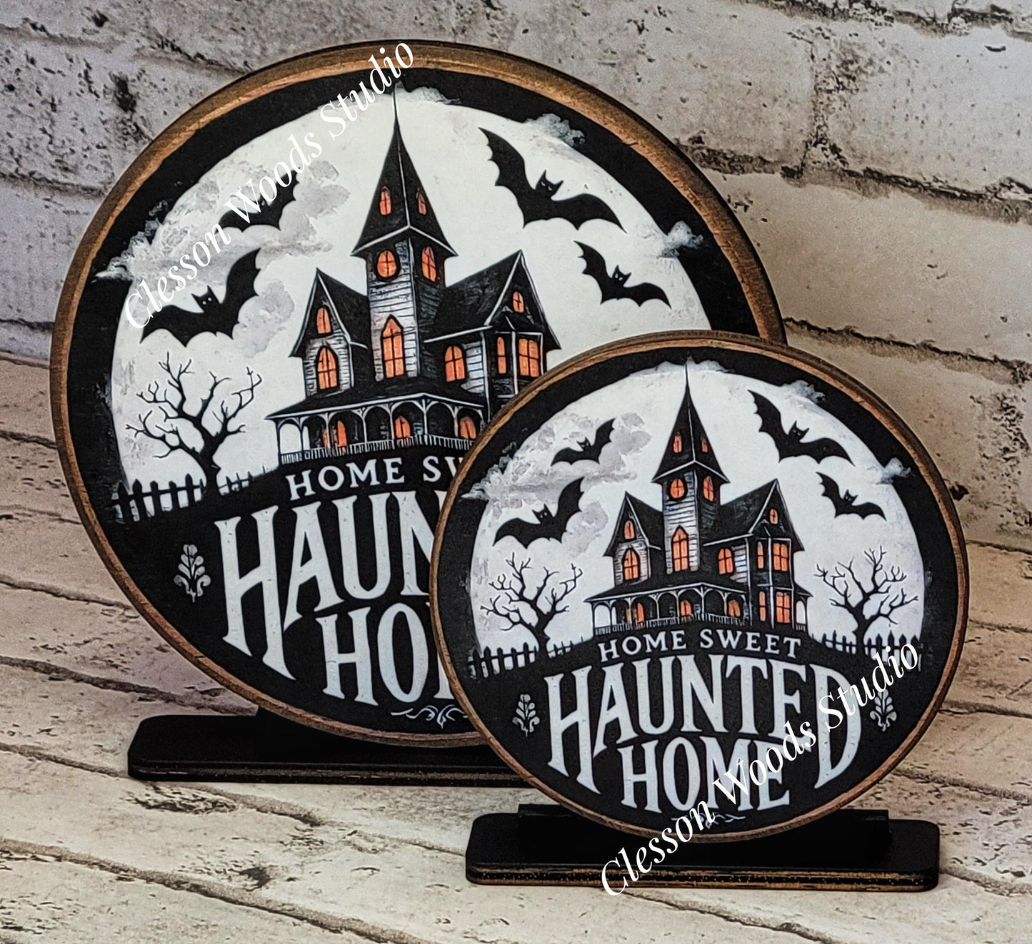 Halloween Home Sweet Haunted Home Round Wood Shelf Sitter 6" or 4.25"