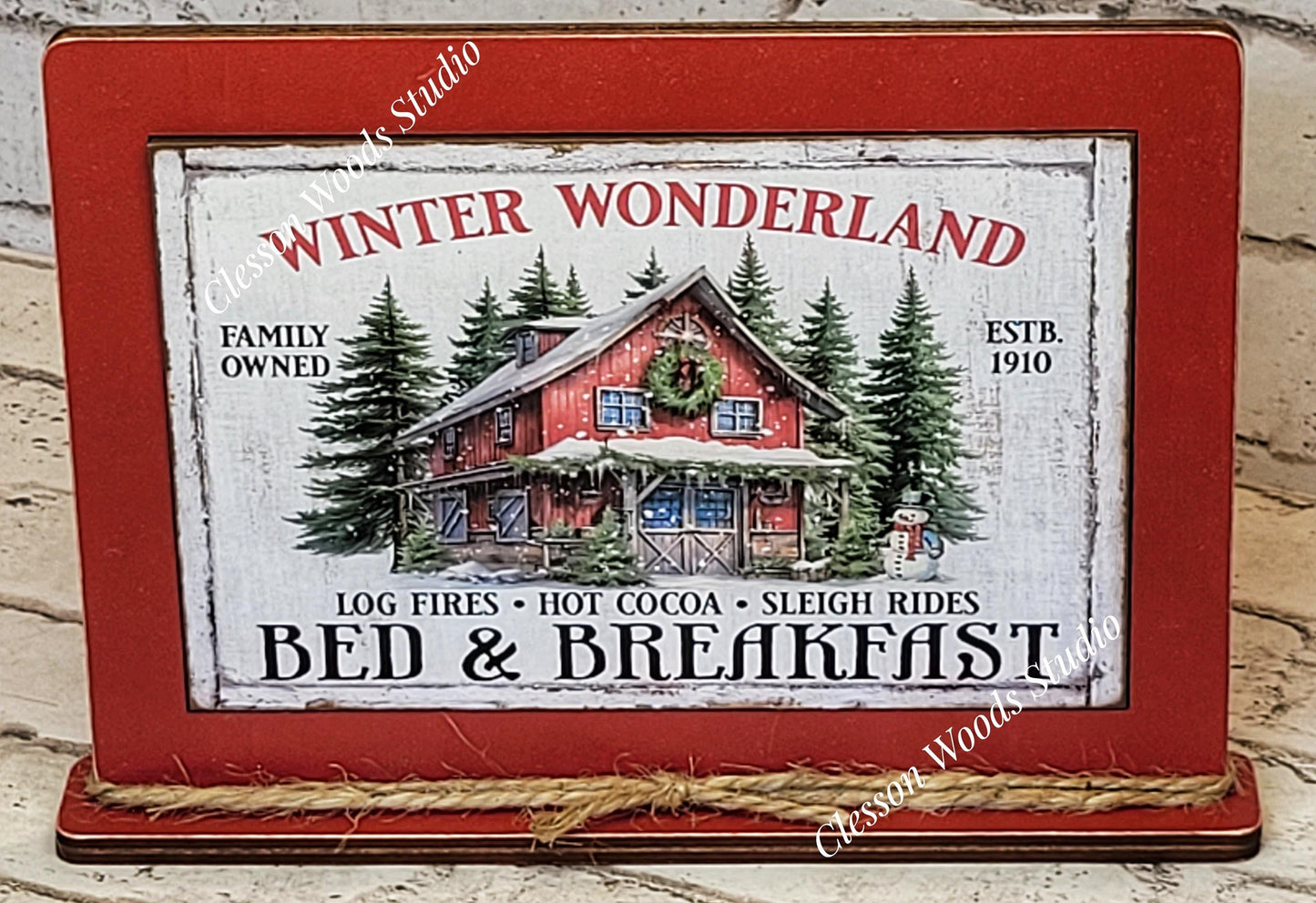 Winter Wonderland Bed & Breakfast Framed Art with Attached Stand